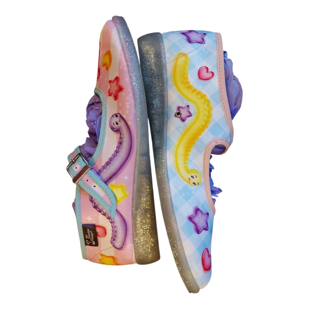 Hot Chocolate Multicolored Bear, Star, Worm Print “Sugar Rush” Mary Janes Size 8 - Picture 5 of 12